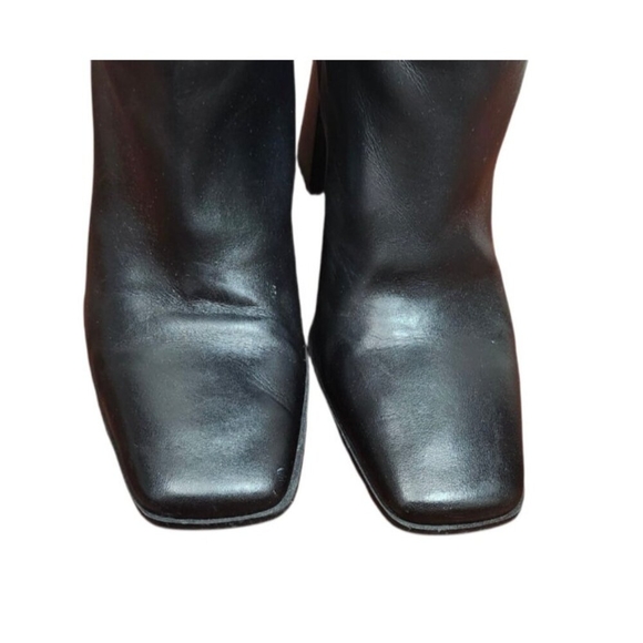 Zara Women's Black Leather Knee High Boots Pointed Toe Block Heel Size EU 38 - Picture 5 of 16